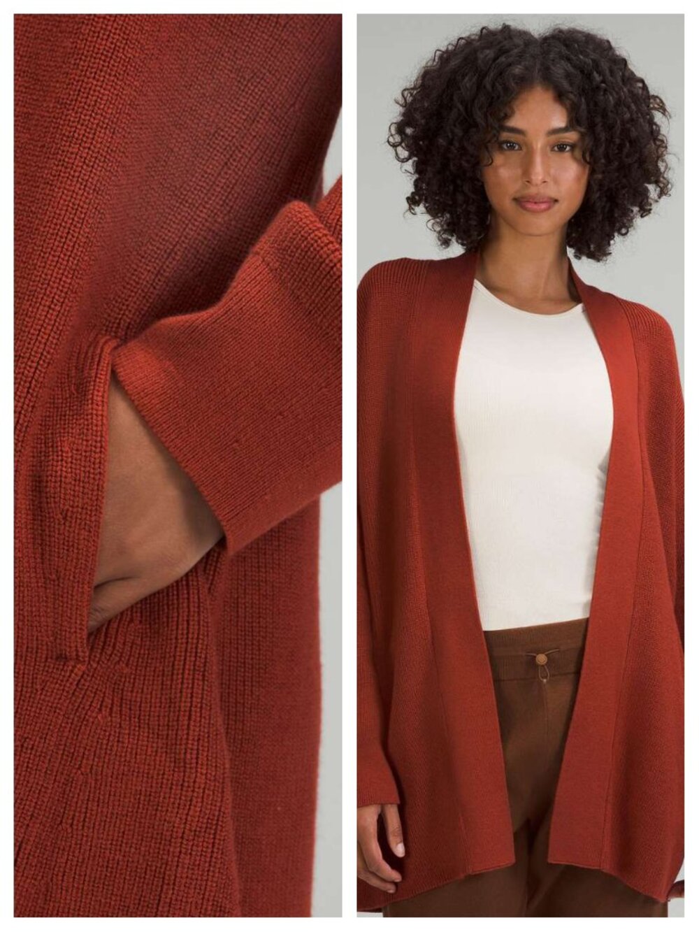 Lululemon Merino Wool-Blend Ribbed Long Wrap Sweater Sz 10 Cayenne Rust Orange